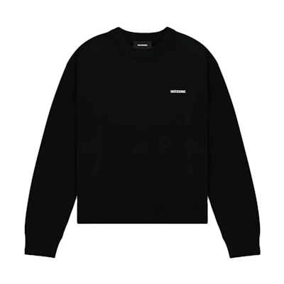 WE11DONE SS24 Unisex Black Embroidered Logo Ribbed Crewneck Sweater. WD-KT0-24-610-U-BK