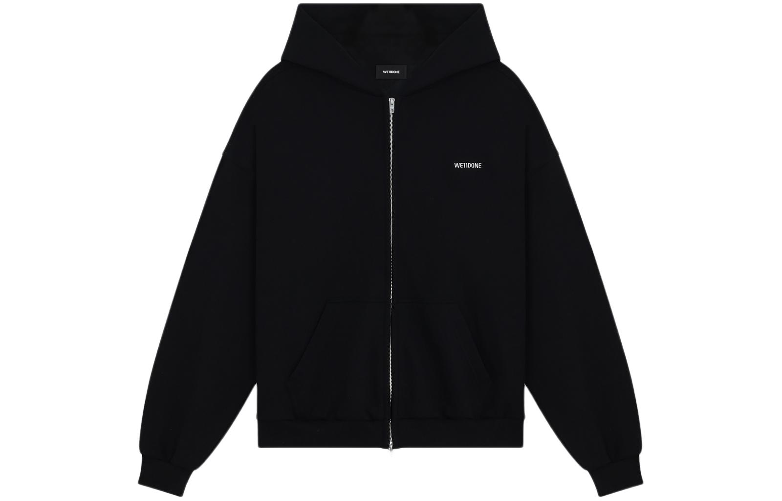 WE11DONE SS24 Unisex Black Hoodie with Logo and Minimalist Print WD-TJ0-24-716-U-BK