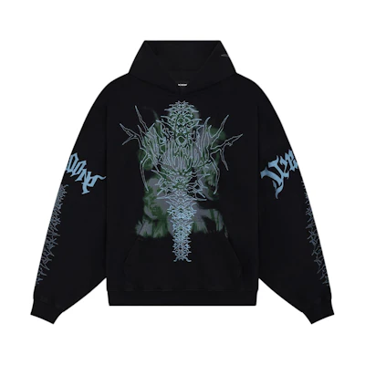 WE11DONE SS24 Unisex Black Hoodie with Skull Print Long Sleeves WD-TH1-24-722-U-BK