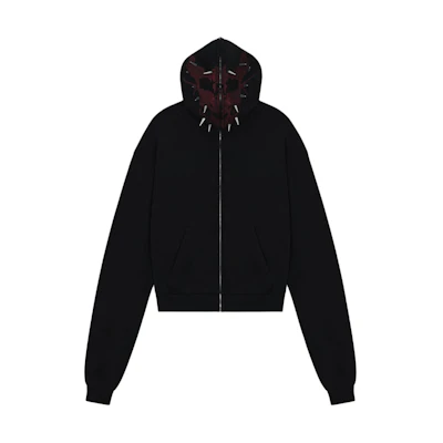 WE11DONE SS24 Unisex Black Zip Hoodie with Kangaroo Pocket. WD-TJ1-24-899-U-BK