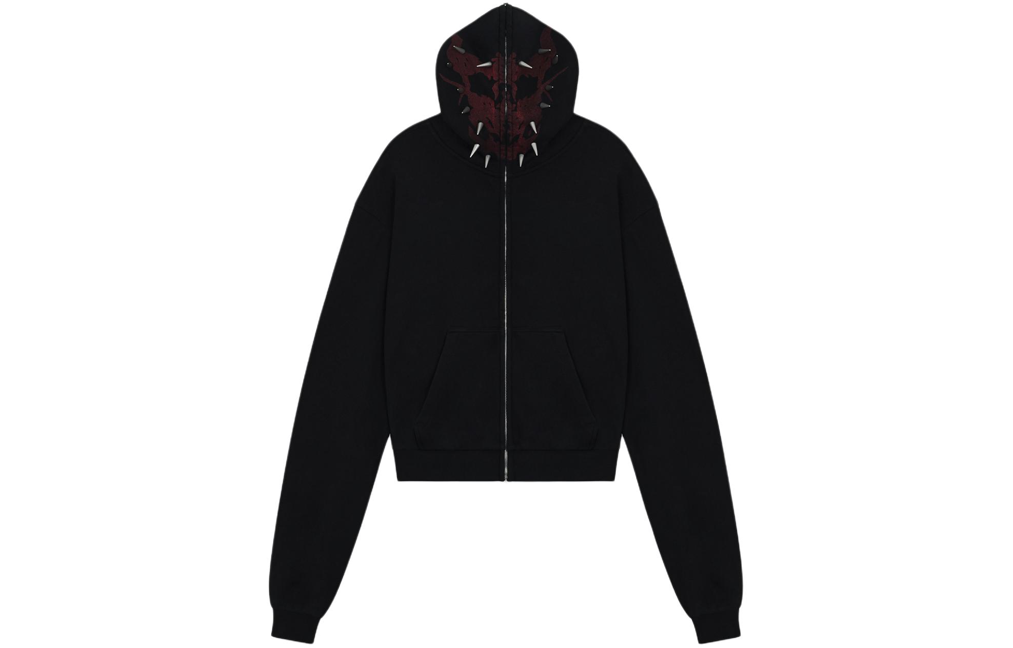 WE11DONE SS24 Unisex Black Zip Hoodie with Kangaroo Pocket. WD-TJ1-24-899-U-BK 圖 2