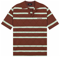 WE11DONE SS24 Unisex Brown Striped Comfortable Short-Sleeve Polo Shirt. WD-KT1-24-643-U-BR WE11DONE SS24 Unisex Brown Striped Comfortable Short-Sleeve Polo Shirt. WD-KT1-24-643-U-BR