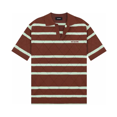 WE11DONE SS24 Unisex Brown Striped Comfortable Short-Sleeve Polo Shirt. WD-KT1-24-643-U-BR