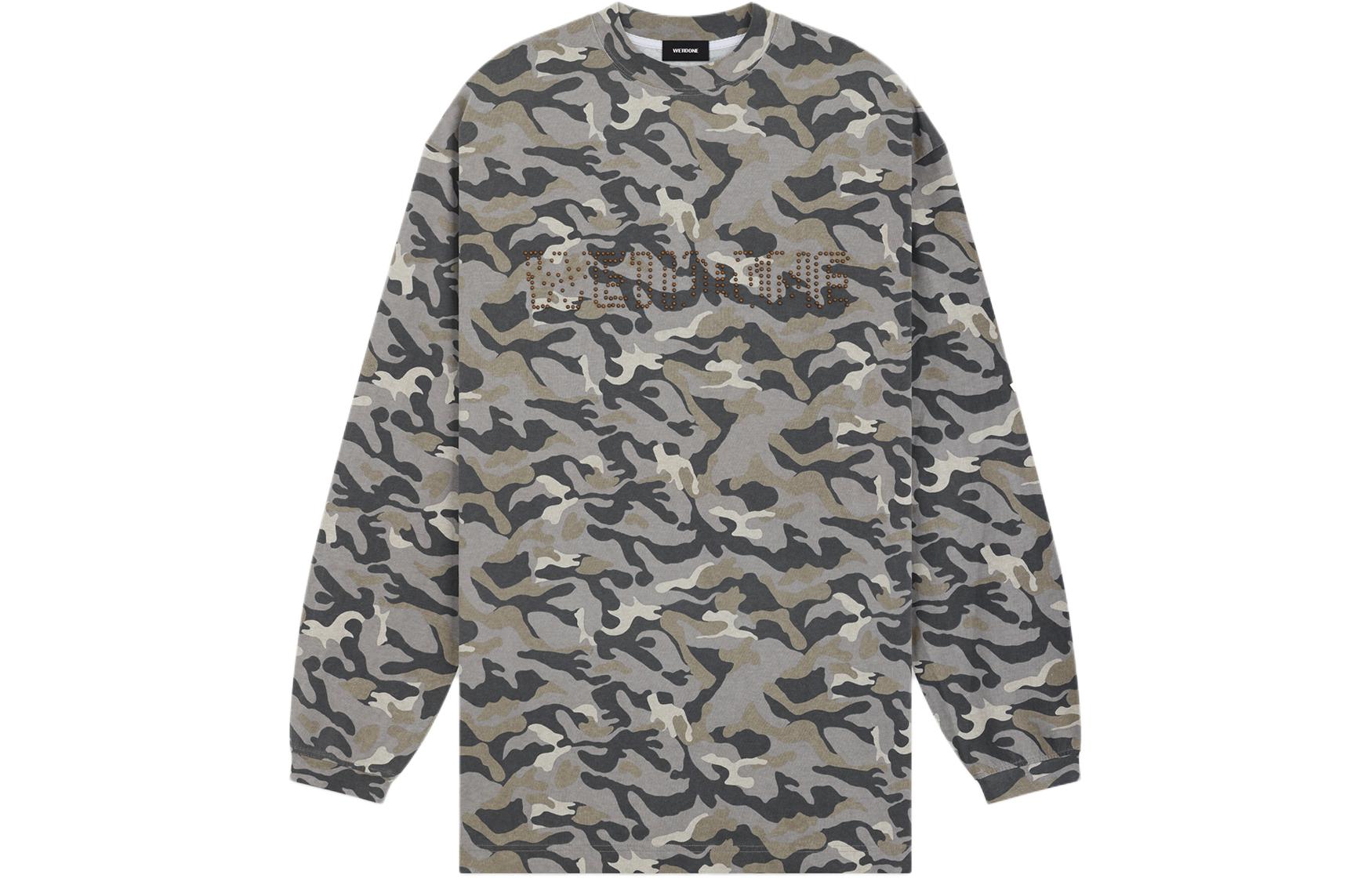 WE11DONE SS24 Unisex Camo Studded Logo Long Sleeve T-Shirt Grey WD-TT0-24-792-U-GY 圖 2