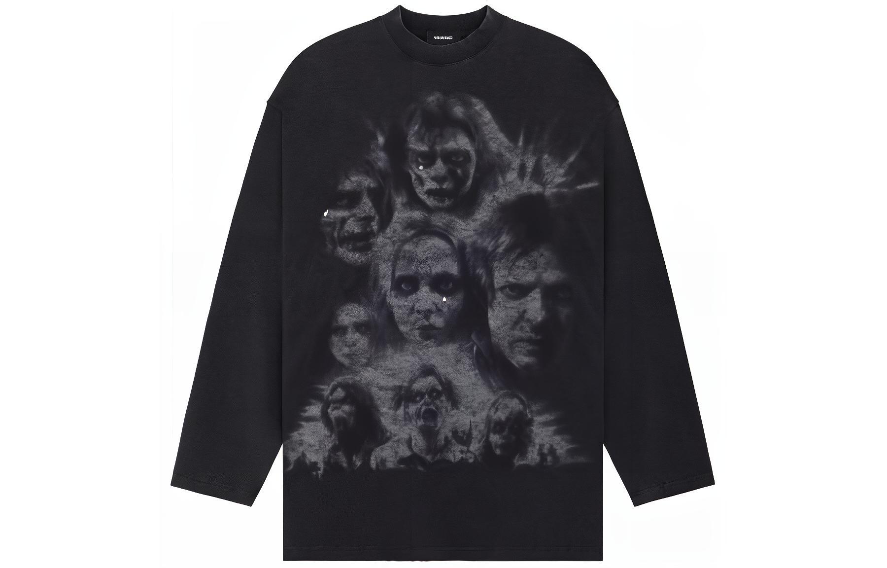 WE11DONE SS24 Unisex Casual Printed Long Sleeve Tee Charcoal Grey WD-TT1-24-868-U-CH