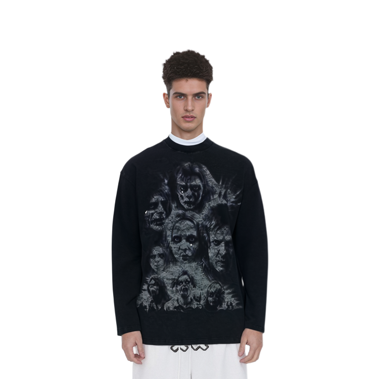 WE11DONE SS24 Unisex Casual Printed Long Sleeve Tee Charcoal Grey WD-TT1-24-868-U-CH 圖 4