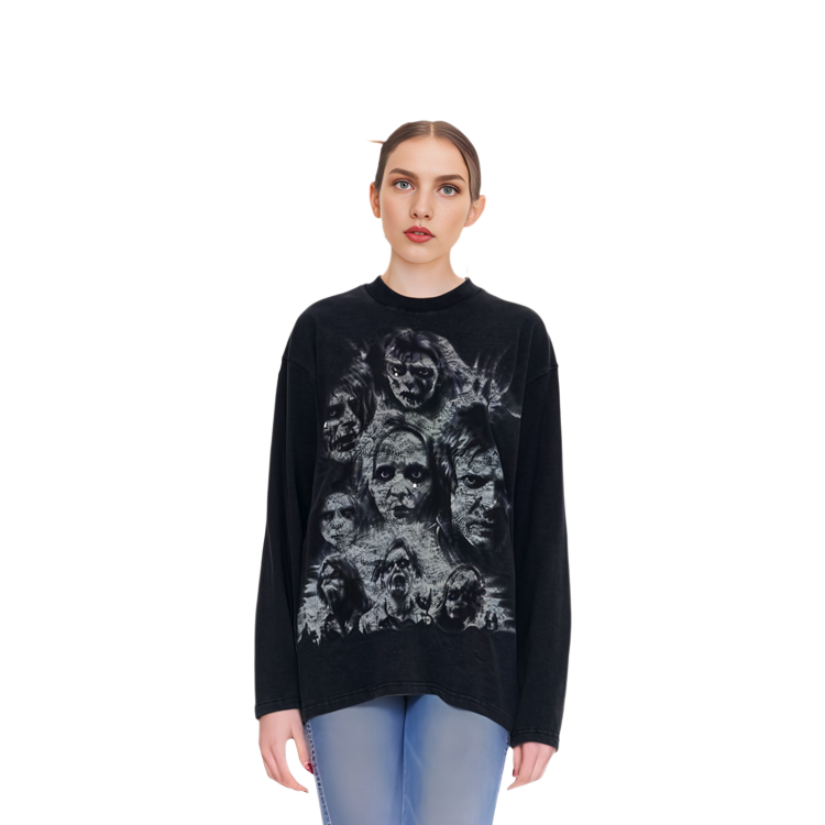 WE11DONE SS24 Unisex Casual Printed Long Sleeve Tee Charcoal Grey WD-TT1-24-868-U-CH 圖 5