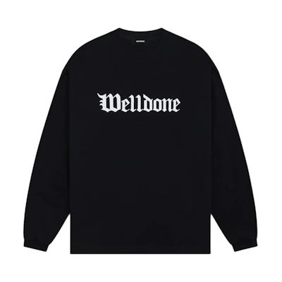WE11DONE SS24 Unisex Gothic Logo Ribbed Crewneck Long Sleeve T-Shirt Black. WD-TT0-24-800-U-BK