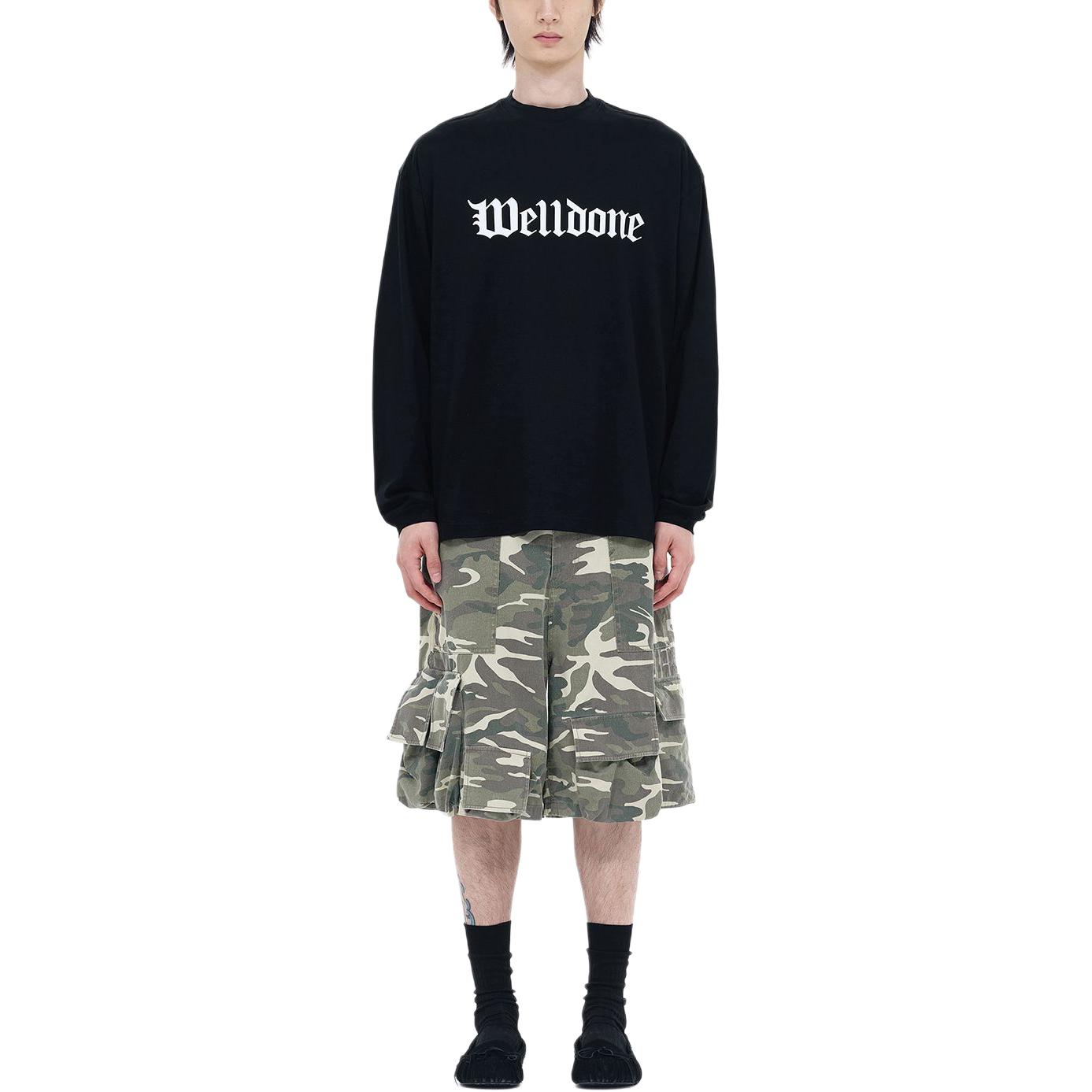 Shop WE11DONE SS24 男女同款哥德字母羅紋長袖T恤 黑色. WD-TT0-24-800-U-BK