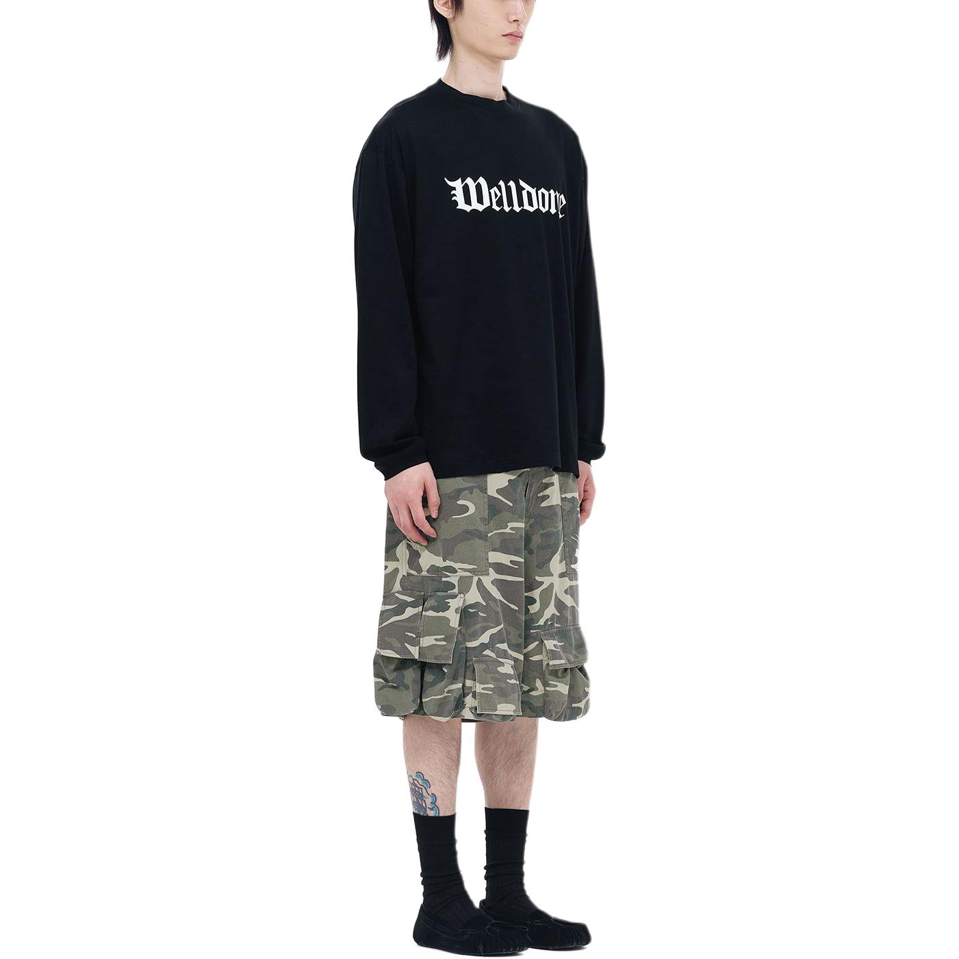 Details for WE11DONE SS24 男女同款哥德字母羅紋長袖T恤 黑色. WD-TT0-24-800-U-BK