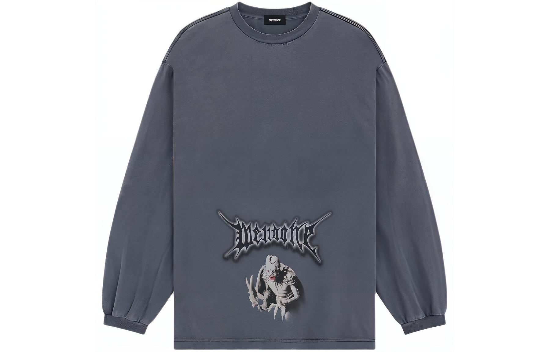 WE11DONE SS24 Unisex Monster Letter Graphic Long Sleeve T-Shirt Grey WD-TT0-24-718-U-NV