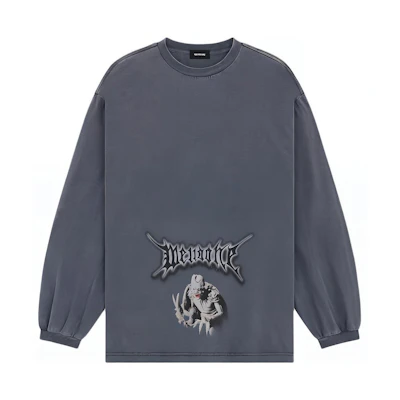 WE11DONE SS24 Unisex Monster Letter Graphic Long Sleeve T-Shirt Grey WD-TT0-24-718-U-NV
