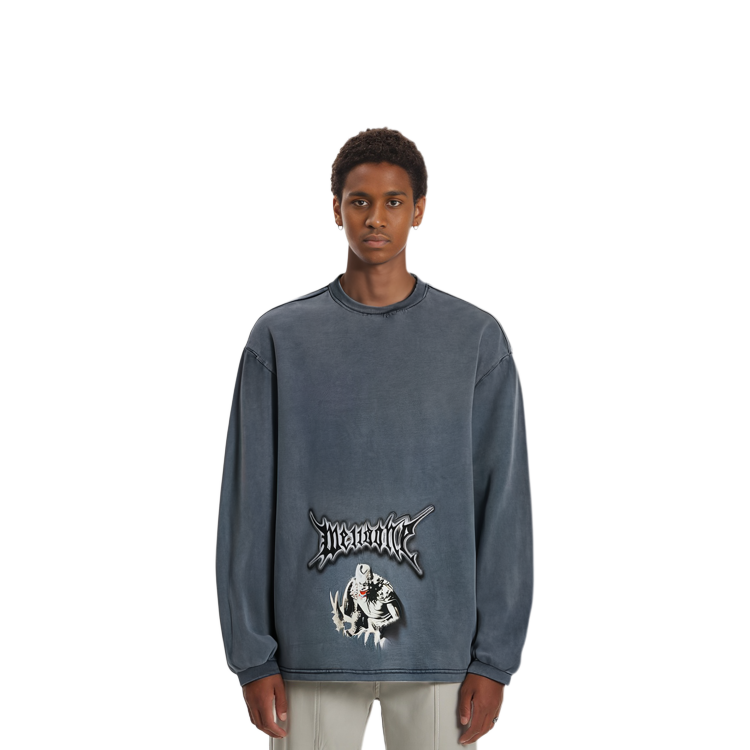 Shop WE11DONE SS24 中性款怪獸字母圖案長袖T恤 灰色 WD-TT0-24-718-U-NV