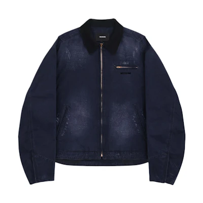 WE11DONE SS24 Vintage Logo Washed Oxford Jacket Navy Unisex WD-DJ0-24-381-U-NV