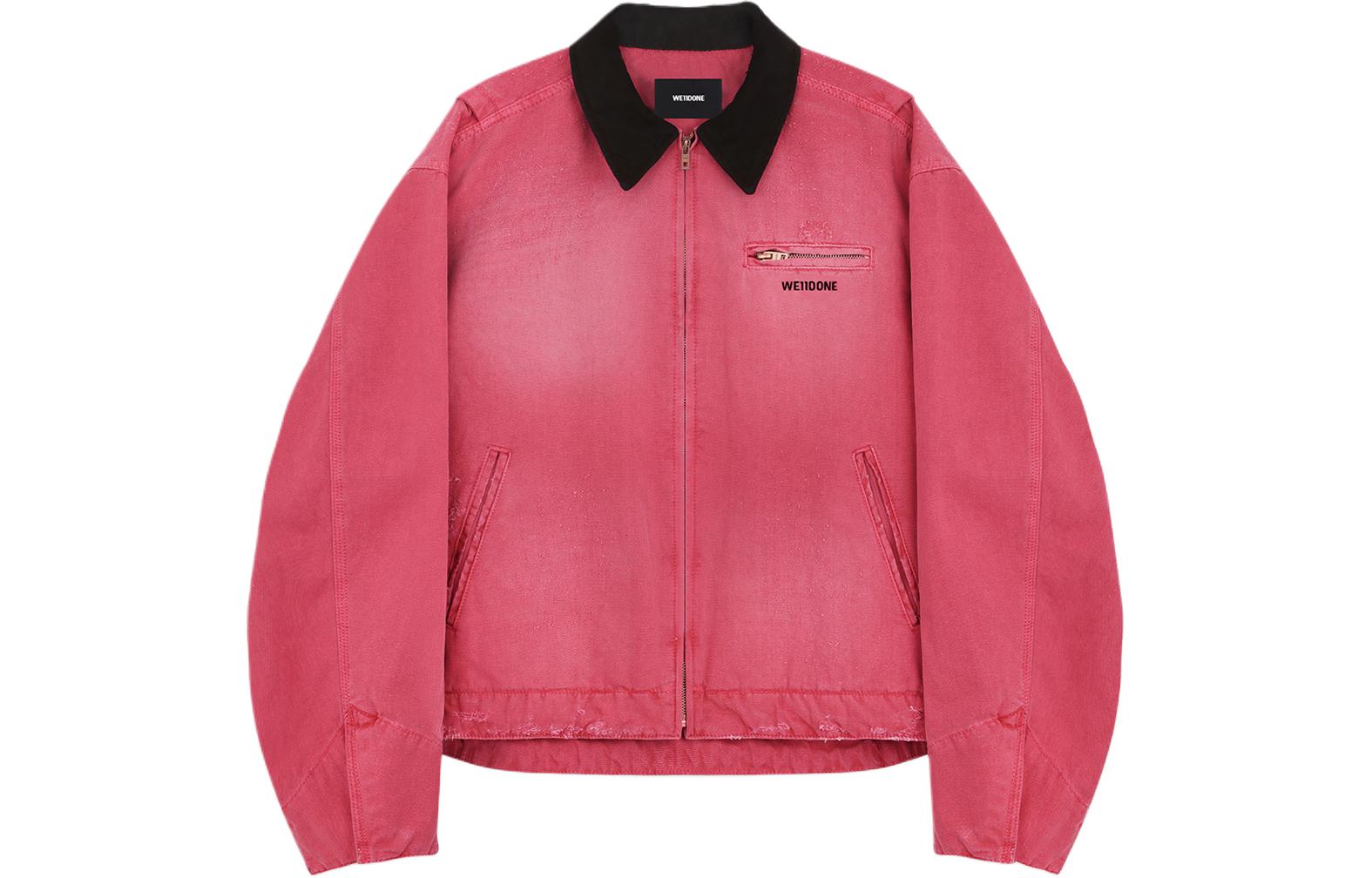 WE11DONE SS24 Vintage Logo Washed Pink Oxford Zip Jacket Unisex Retro Style WD-DJ0-24-381-U-PK