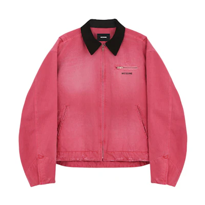 WE11DONE SS24 Vintage Logo Washed Pink Oxford Zip Jacket Unisex Retro Style WD-DJ0-24-381-U-PK