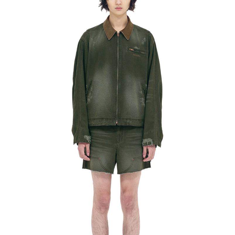 WE11DONE SS24 Vintage Oxford Logo Zip-Up Jacket Khaki Unisex Retro Style. WD-DJ0-24-381-U-KK 圖 4