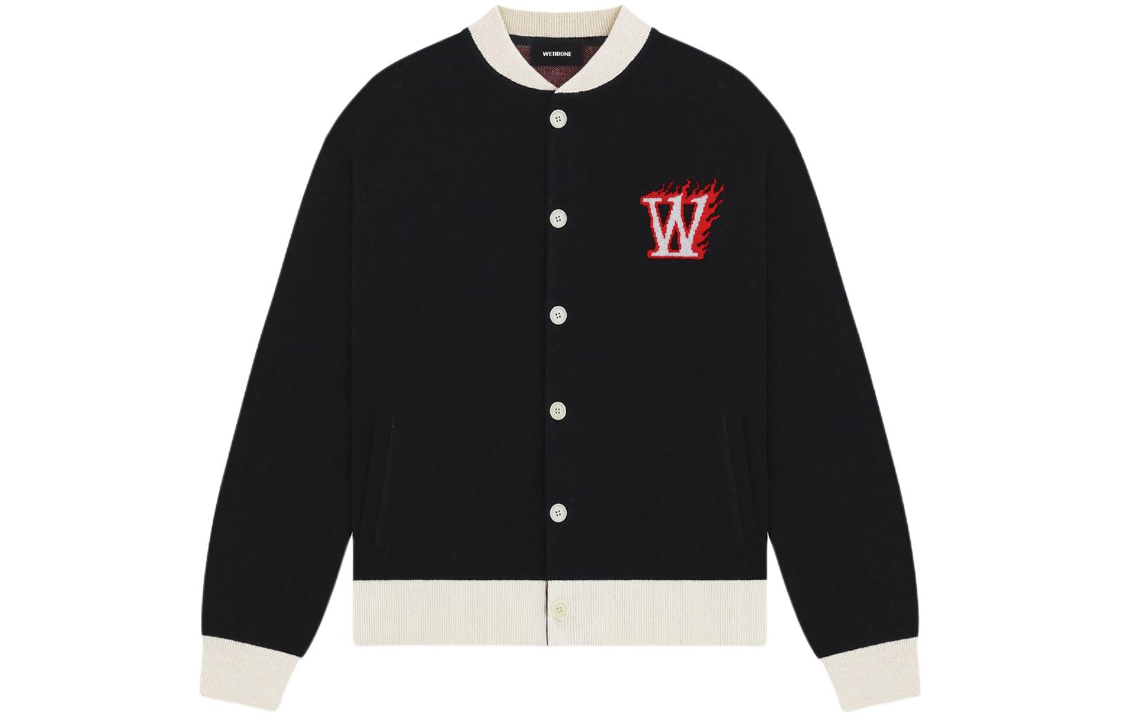WE11DONE SS24 W Jacquard Logo Baseball Knit Jacket Unisex Black WD-KJ0-24-626-U-BK