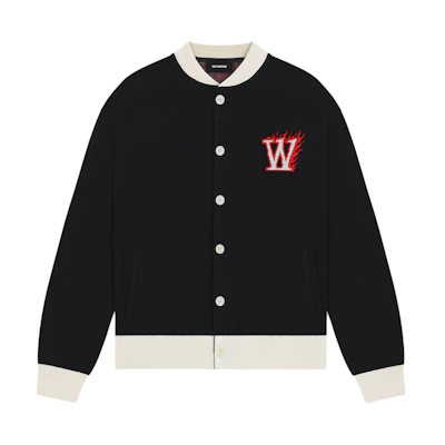 WE11DONE SS24 W Jacquard Logo Baseball Knit Jacket Unisex Black WD-KJ0-24-626-U-BK