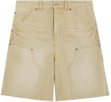 WE11DONE SS24 Washed Beige Mid-Rise Bermuda Denim Shorts Casual Wear WD-DP0-24-379-M-BG WE11DONE SS24 Washed Beige Mid-Rise Bermuda Denim Shorts Casual Wear WD-DP0-24-379-M-BG