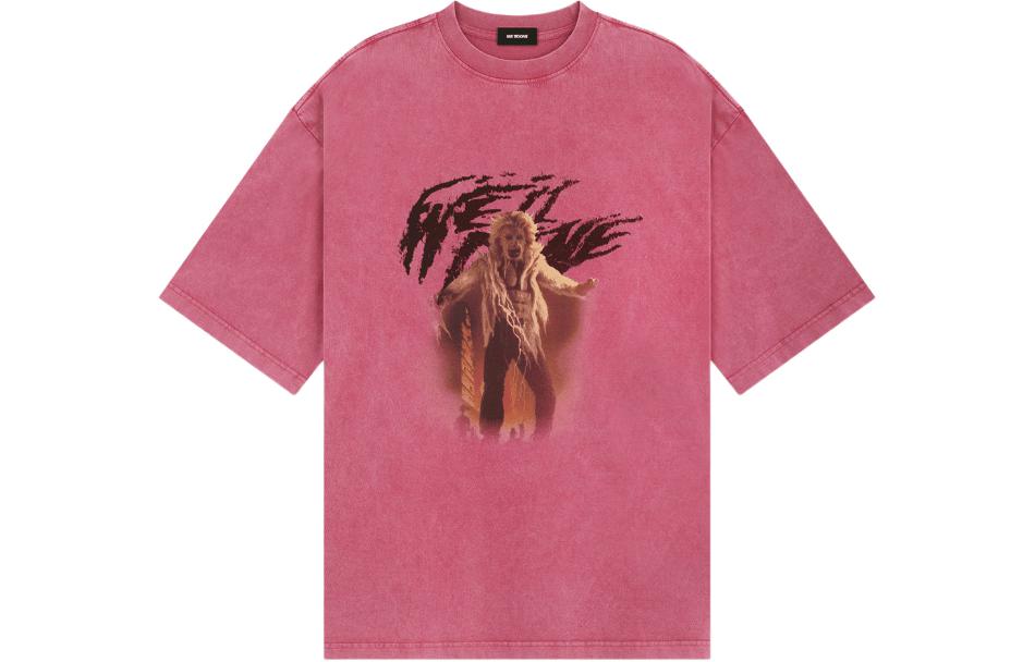 WE11DONE SS24 Washed Faded Graphic Unisex Pink T-Shirt. WD-TT0-24-723-U-PK