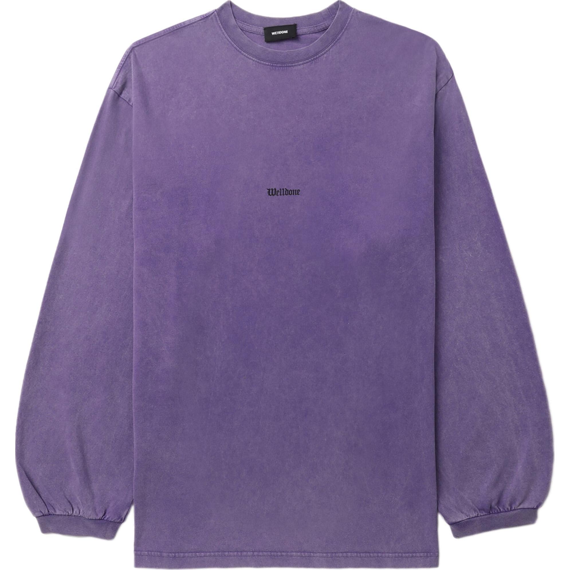 WE11DONE SS24 Washed Faded Logo Long Sleeve Unisex T-Shirt Purple WD-TT0-24-722-U-PP