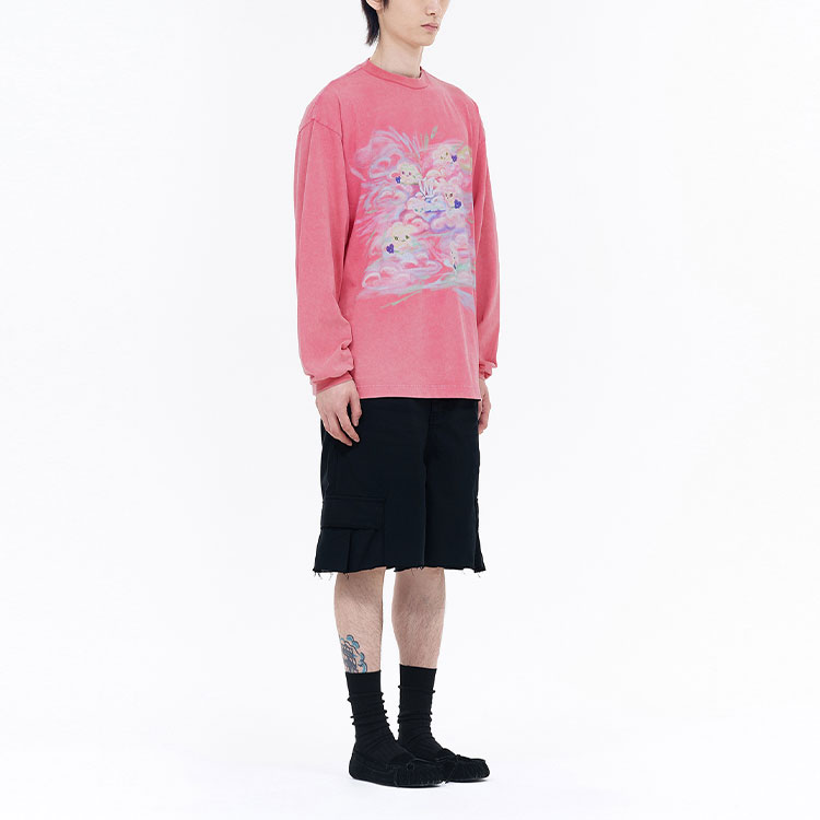 Details for WE11DONE SS24 水洗印花羅紋長袖圓領上衣 粉色 男女款 WD-TT0-24-727-U-PK