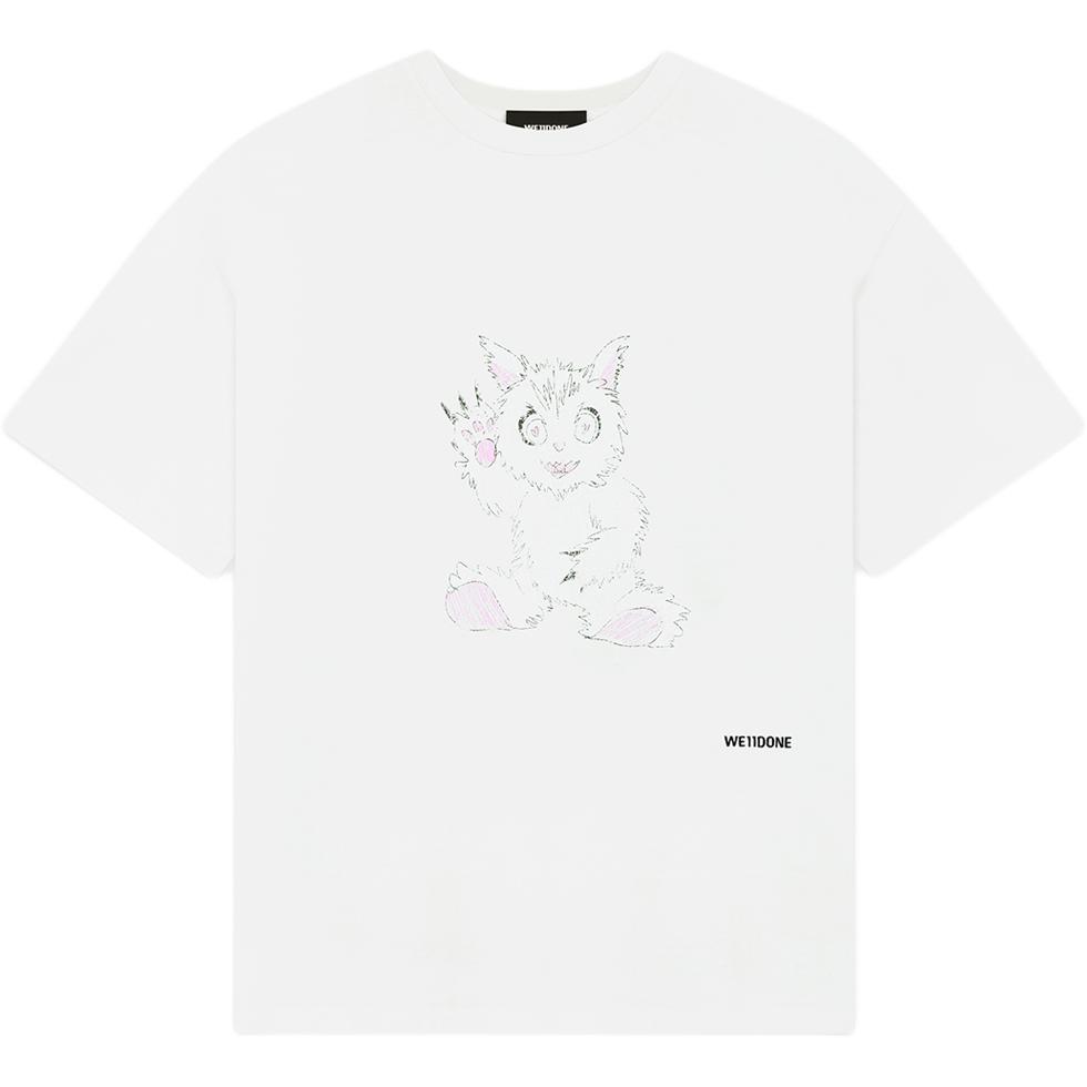 WE11DONE SS24 White Unisex Animal Print Crewneck T-Shirt. WD-TT1-24-765-U-WH