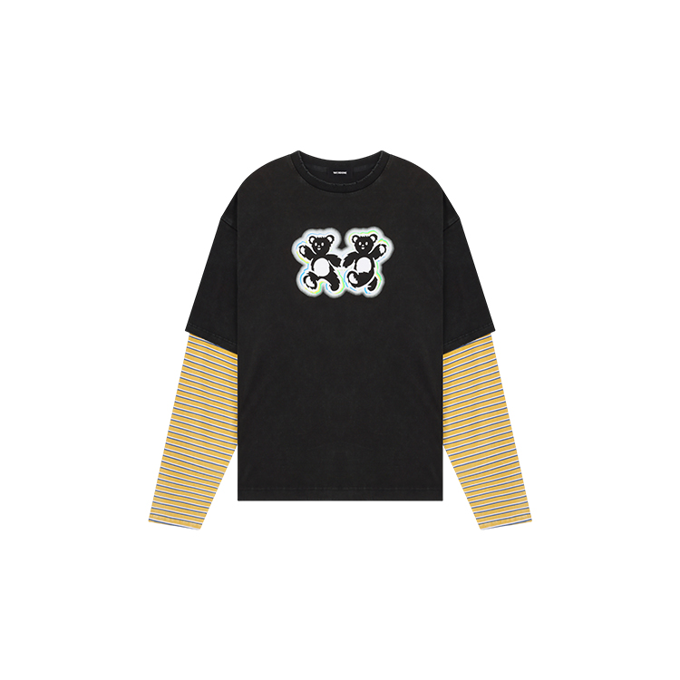 WE11DONE SS25 Layered Twin Teddy Bear Long Sleeve Tee Black Unisex WD-TT0-25-739-U-BK