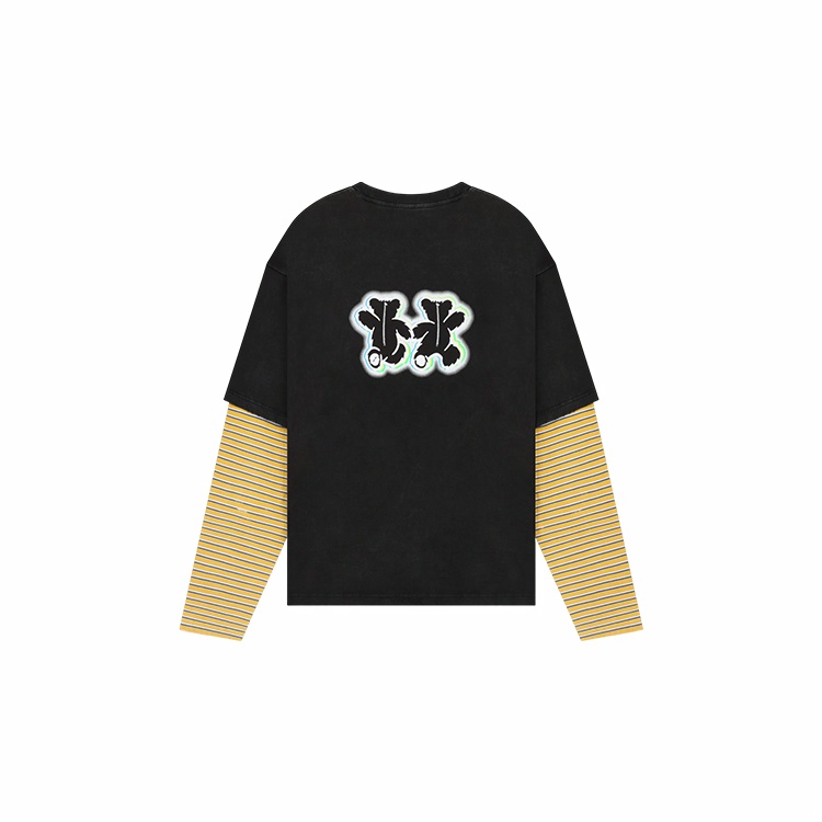 Lookbook WE11DONE SS25 重ね着風 ツインテディベア 長袖Tシャツ ブラック ユニセックス WD-TT0-25-739-U-BK