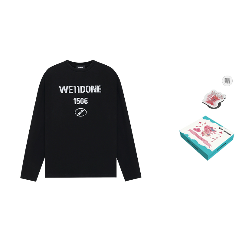 WE11DONE SS25 Retro Logo Print Long Sleeve T-Shirt Unisex - Black WD-TT1-25-768-U-BK