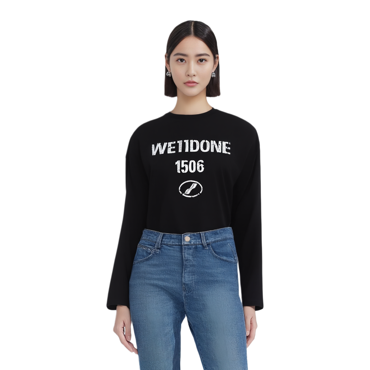 Purchase WE11DONE SS25 復古 logo 印花 長袖 T恤 黑色 男女款 WD-TT1-25-768-U-BK