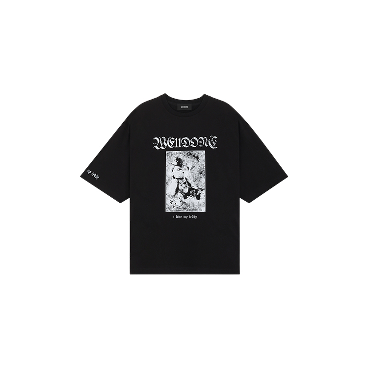WE11DONE SS25 Teddy Bear Punk Style Unisex Black T-Shirt. WD-TT1-25-796-U-BK