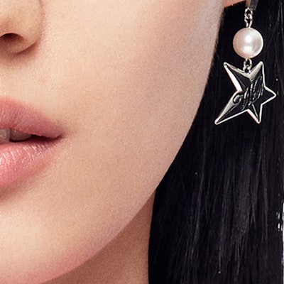 WE11DONE Star-Shaped Brass Earrings with Swarovski Pearl Unisex Silver WD-AJ3-22-510-U-SV Details for WE11DONE Star-Shaped Brass Earrings with Swarovski Pearl Unisex Silver WD-AJ3-22-510-U-SV