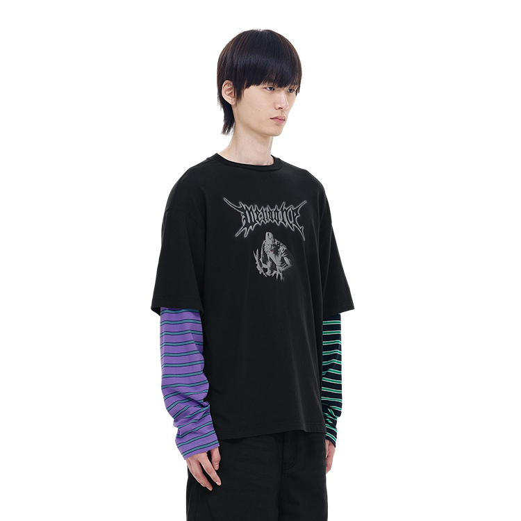 Details for WE11DONE 條紋字母印花長袖圓領T恤 男女同款. WD-TT0-24-877-U