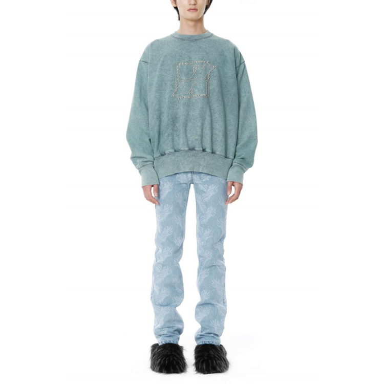 WE11DONE Studded Square Logo Unisex Long Sleeve Pullover Sweatshirt WD-TS3-21-590-U-MT 圖 3