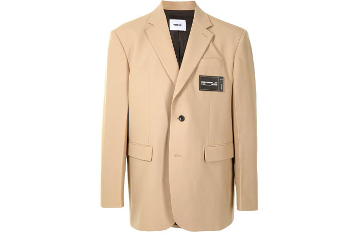 WE11DONE Tan Fitted Blazer with Logo Button Detail for Men. WD-JK7-20-062-M-BG