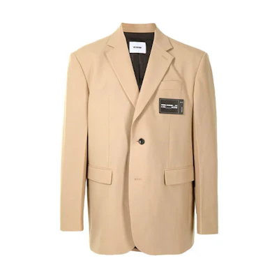 WE11DONE Tan Fitted Blazer with Logo Button Detail for Men. WD-JK7-20-062-M-BG