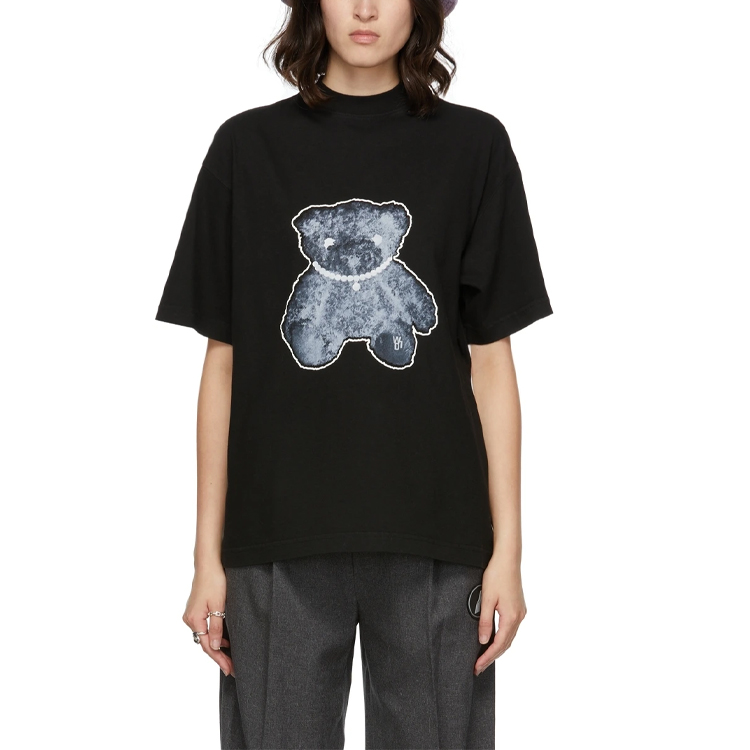 Purchase WE11DONE 泰迪熊珍珠項鍊卡通圖案反光黑色T恤 男女通用 WD-TT9-20-117-U-BK