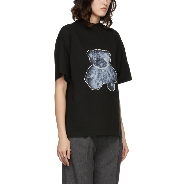 Details for WE11DONE 泰迪熊珍珠項鍊卡通圖案反光黑色T恤 男女通用 WD-TT9-20-117-U-BK