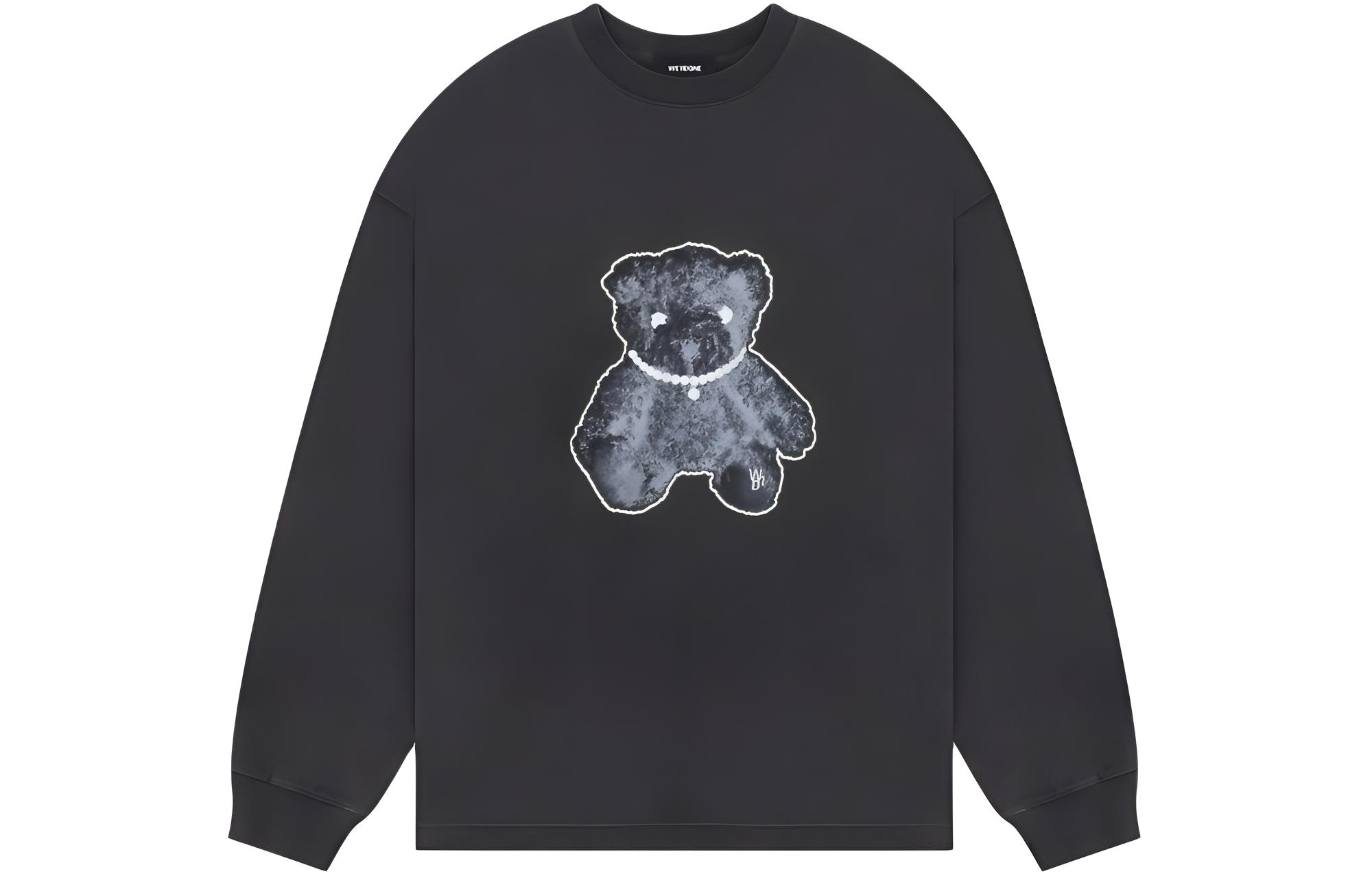 WE11DONE Teddy Bear Pearl Necklace Print Long Sleeve Tee Charcoal WD-TT9-20-116-U-CH