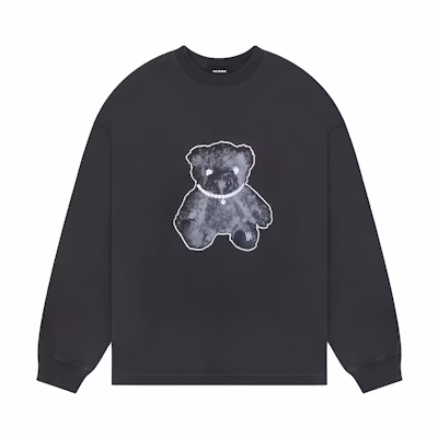 WE11DONE Teddy Bear Pearl Necklace Print Long Sleeve Tee Charcoal WD-TT9-20-116-U-CH