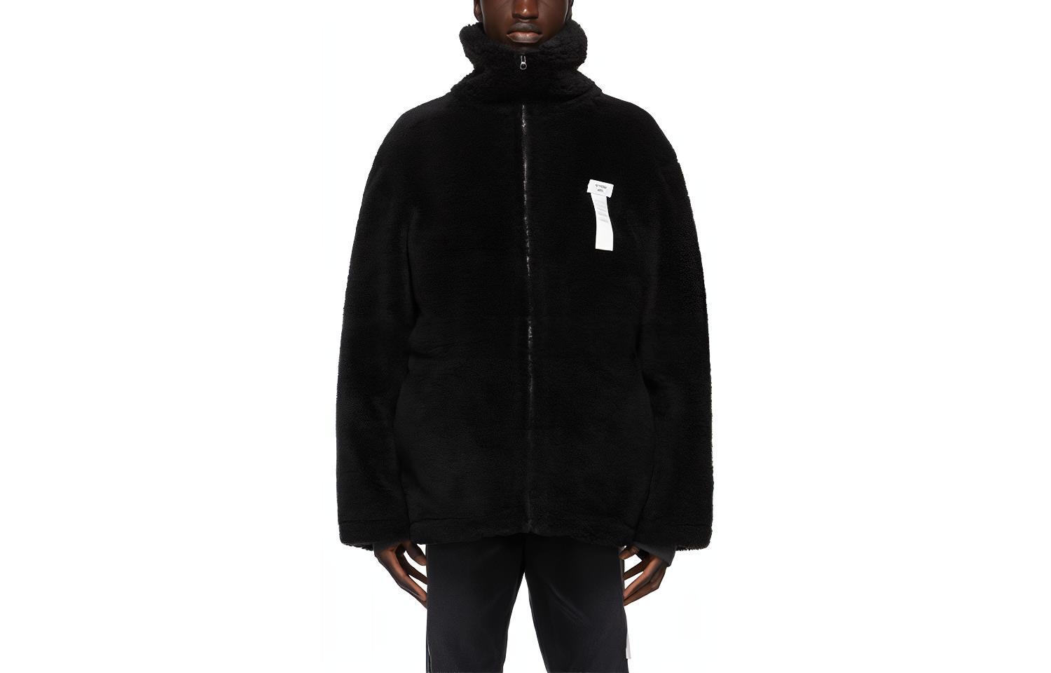 WE11DONE Unisex Black Faux Leather High-Neck Jacket. WD-JP9-20-052-U-BK