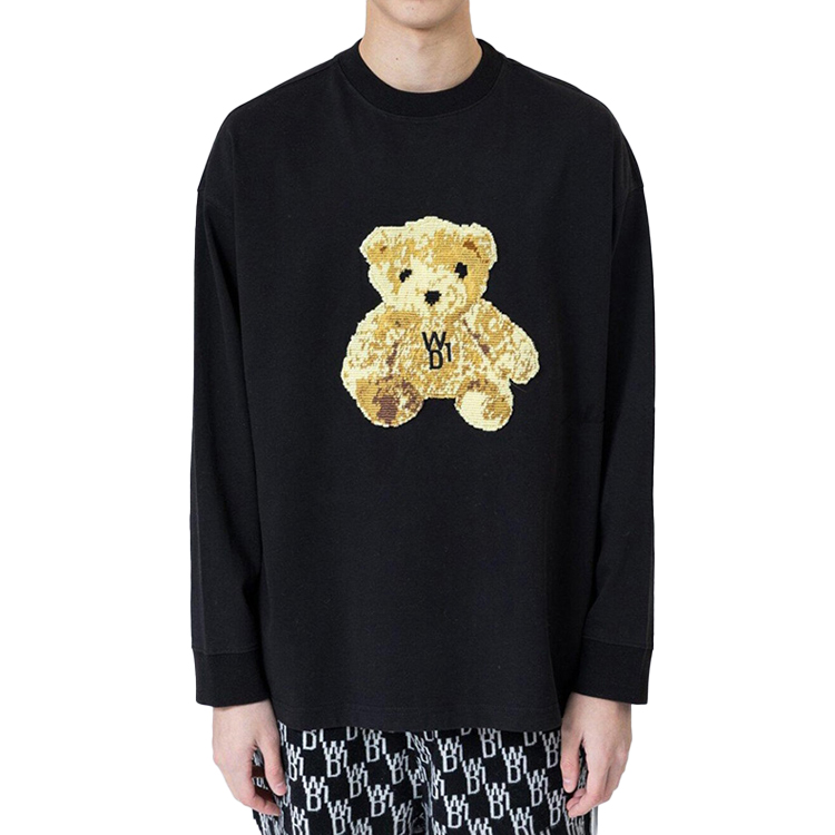 Lookbook WE11DONE 中性款黑色長袖T恤附小熊刺繡. WD-TT9-20-121-U-BK