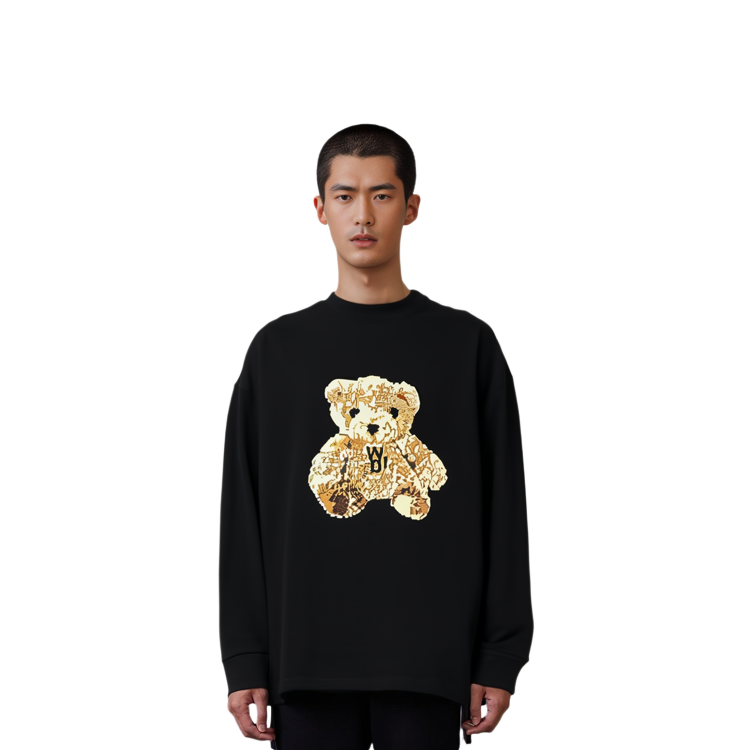 Purchase WE11DONE 中性款黑色長袖T恤附小熊刺繡. WD-TT9-20-121-U-BK