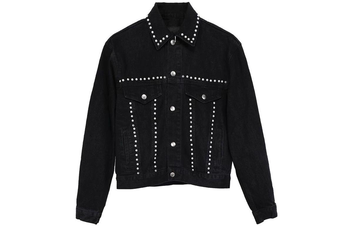 WE11DONE Unisex Black Pearl-Embellished Denim Jacket WD-DJ9-20-061-U-BK 圖 2