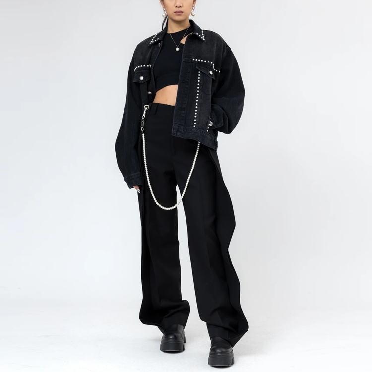 WE11DONE Unisex Black Pearl-Embellished Denim Jacket WD-DJ9-20-061-U-BK 圖 4