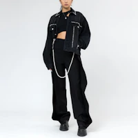 Shop WE11DONE Unisex Black Pearl-Embellished Denim Jacket WD-DJ9-20-061-U-BK