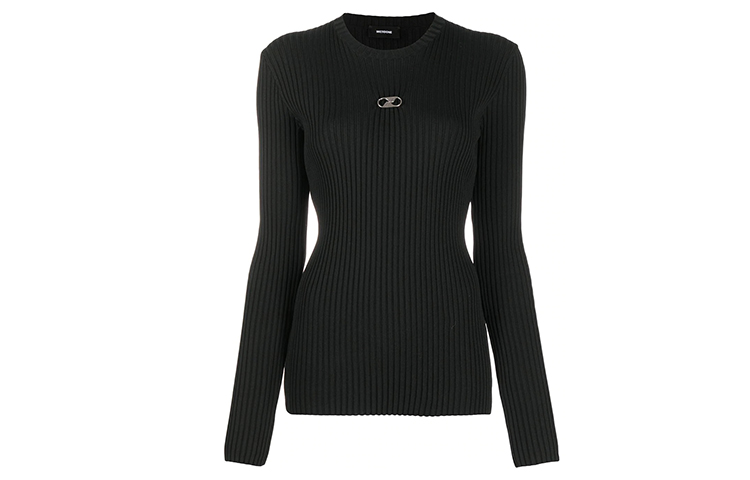 WE11DONE Unisex Black Slim Fit Ribbed Long Sleeve Knit Top WD-KO8-200-44-U-BK 圖 2