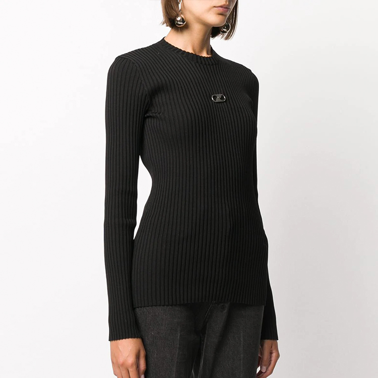 WE11DONE Unisex Black Slim Fit Ribbed Long Sleeve Knit Top WD-KO8-200-44-U-BK 圖 3